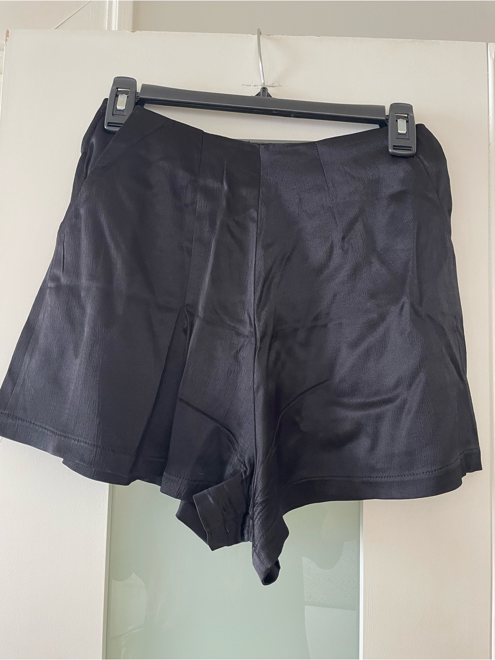 Black Women's High-Waist Satin Flared Shorts